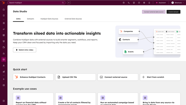 HubSpot Data Hub - data studio