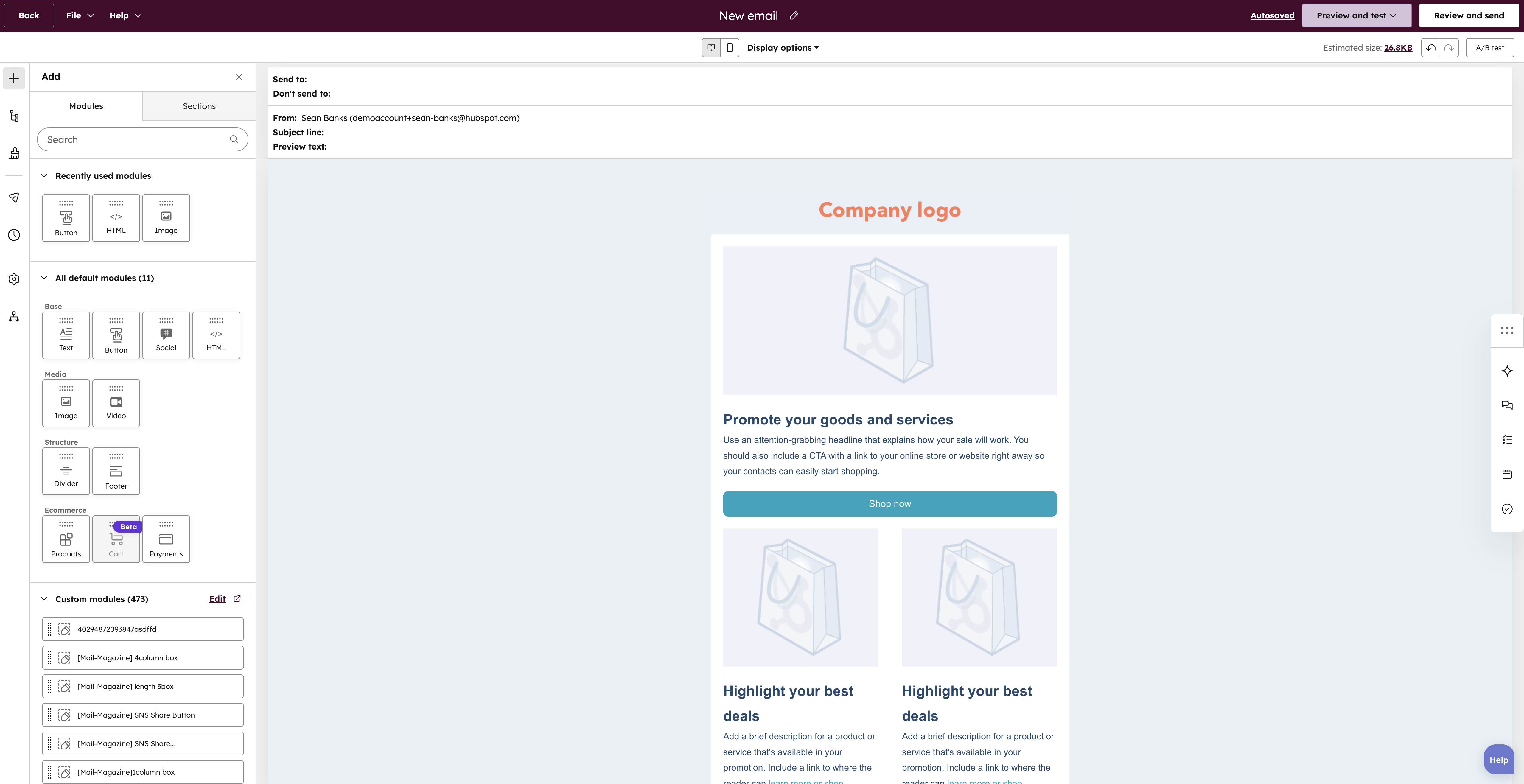 HubSpot Marketing Hub kreator email