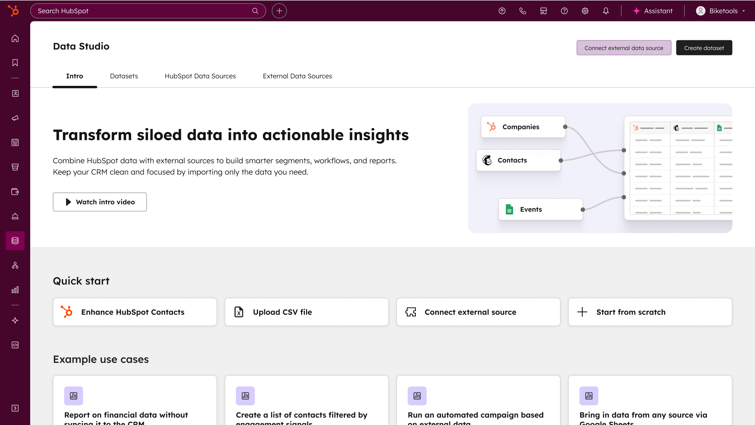 HubSpot Data Hub - data studio