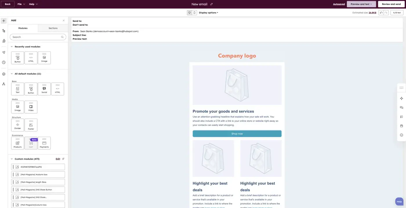 HubSpot Marketing Hub email builder
